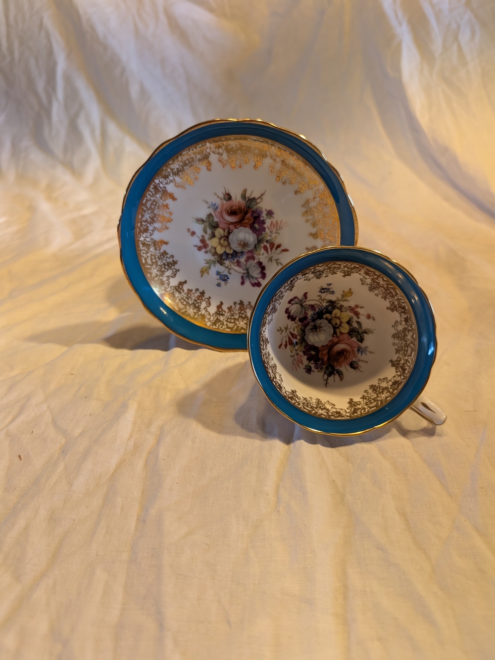 2/60$ Blue & Gold Floral Porcelain Teacup and Saucer Set